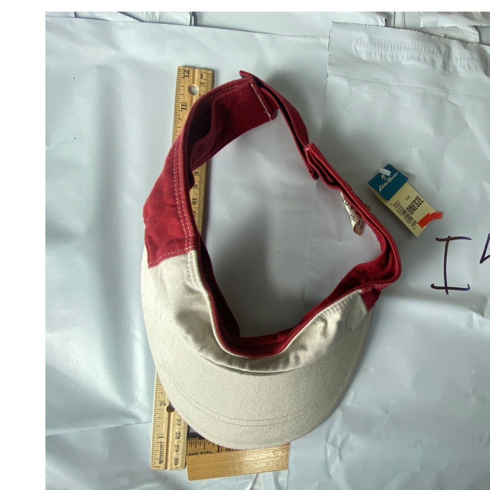 Eddie Bauer Canvas Cotton Twill Baseball Cap‎ Hat Red Tan Adjustable